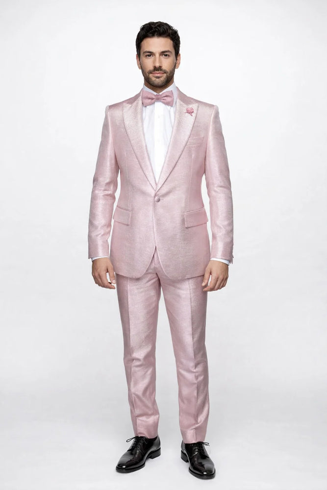 Tiglio Rosso Suit  - Classic Fit Athletic Cut 100% Wool Super 150s Italian Fabric Peak Lapel in Color Light Pink