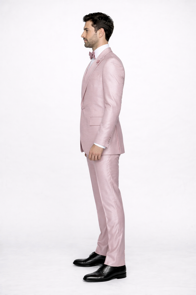 Tiglio Rosso Suit  - Classic Fit Athletic Cut 100% Wool Super 150s Italian Fabric Peak Lapel in Color Light Pink
