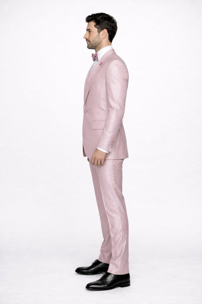 Tiglio Rosso Suit  - Classic Fit Athletic Cut 100% Wool Super 150s Italian Fabric Peak Lapel in Color Light Pink