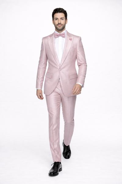 Tiglio Rosso Suit  - Classic Fit Athletic Cut 100% Wool Super 150s Italian Fabric Peak Lapel in Color Light Pink