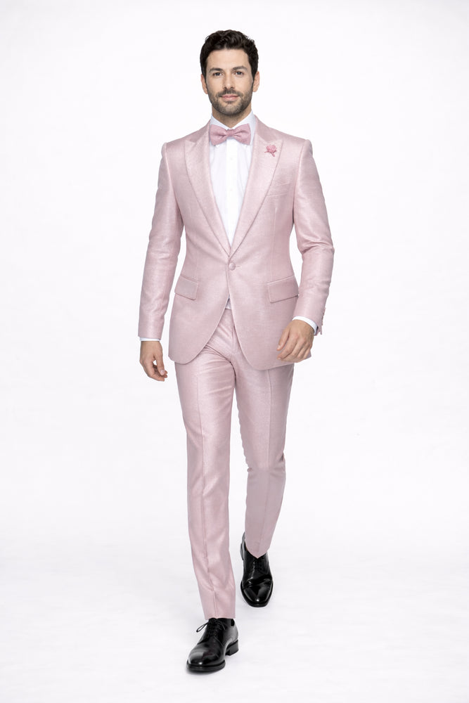 Tiglio Rosso Suit  - Classic Fit Athletic Cut 100% Wool Super 150s Italian Fabric Peak Lapel in Color Light Pink