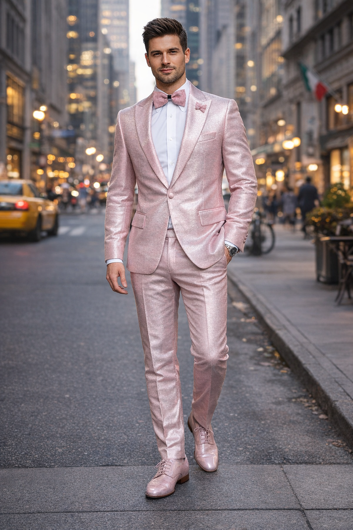 Rossi Man LEO RM1641 – Pink Shimmer Slim Fit 3-Piece Suit for Men