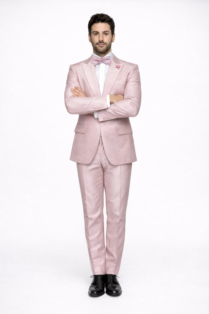 Tiglio Rosso Suit  - Classic Fit Athletic Cut 100% Wool Super 150s Italian Fabric Peak Lapel in Color Light Pink