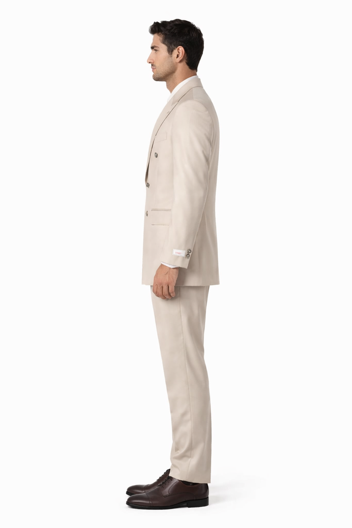 Tiglio Rosso Suit  - Classic Fit Athletic Cut 100% Wool Super 150s Italian Fabric Peak Lapel in Color Light Tan
