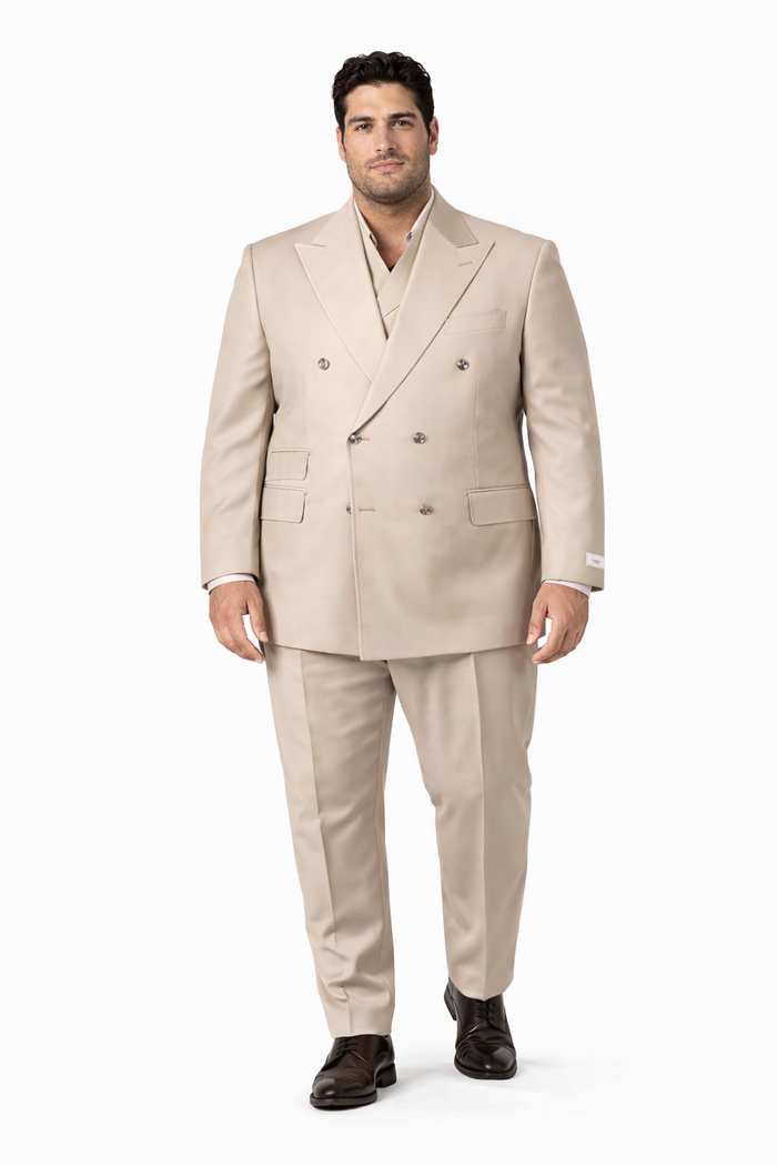 Tiglio Rosso Suit  - Classic Fit Athletic Cut 100% Wool Super 150s Italian Fabric Peak Lapel in Color Light Tan