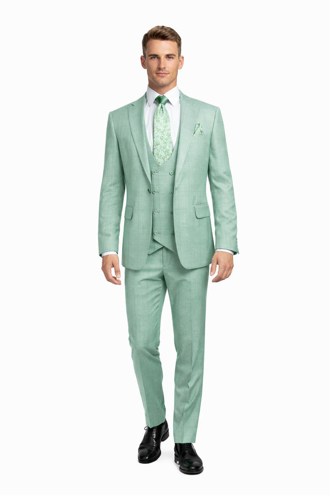 Tiglio Rosso Suit  - Classic Fit Athletic Cut 100% Wool Super 150s Italian Fabric Peak Lapel in Color Mint Green