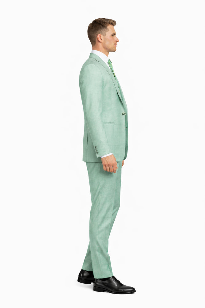 Tiglio Rosso Suit  - Classic Fit Athletic Cut 100% Wool Super 150s Italian Fabric Peak Lapel in Color Mint Green
