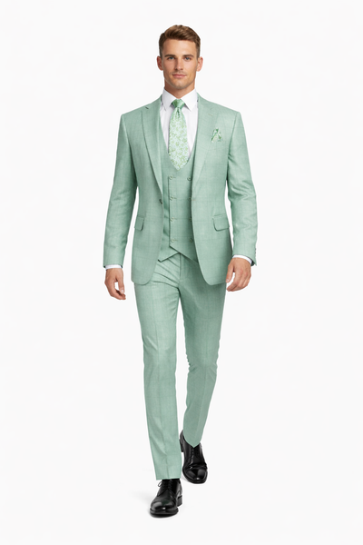 Tiglio Rosso Suit  - Classic Fit Athletic Cut 100% Wool Super 150s Italian Fabric Peak Lapel in Color Mint Green