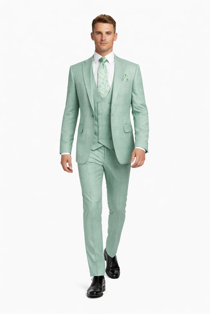 Tiglio Rosso Suit  - Classic Fit Athletic Cut 100% Wool Super 150s Italian Fabric Peak Lapel in Color Mint Green