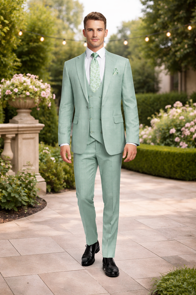 Tiglio Rosso Suit  - Classic Fit Athletic Cut 100% Wool Super 150s Italian Fabric Peak Lapel in Color Mint Green
