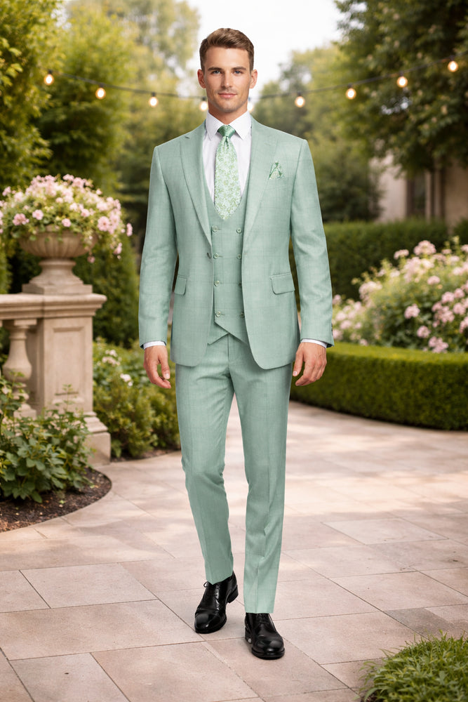 Tiglio Rosso Suit  - Classic Fit Athletic Cut 100% Wool Super 150s Italian Fabric Peak Lapel in Color Mint Green