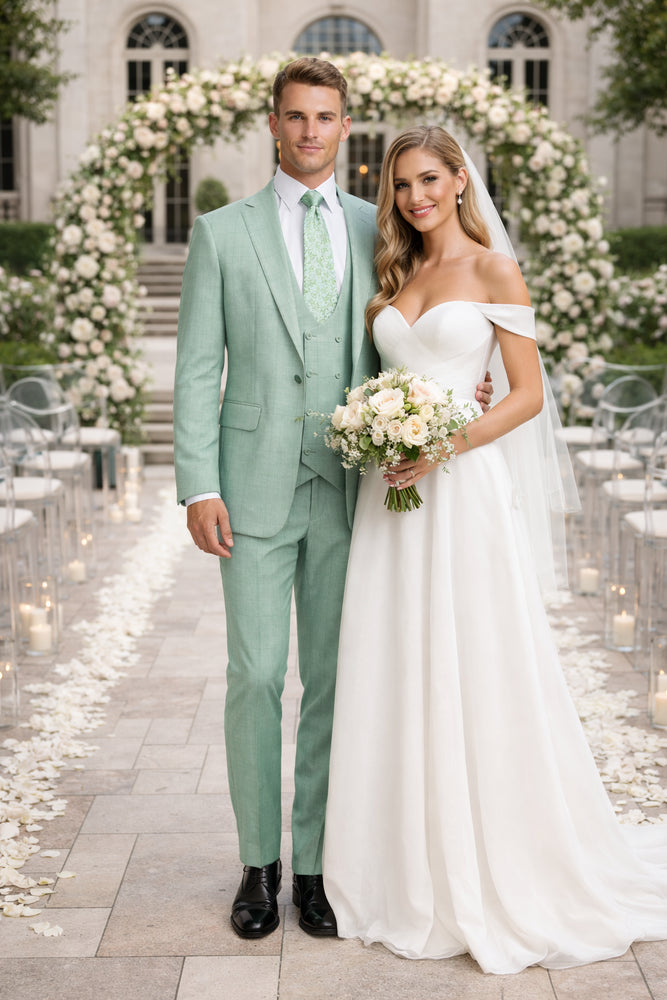 Tiglio Rosso Suit  - Classic Fit Athletic Cut 100% Wool Super 150s Italian Fabric Peak Lapel in Color Mint Green