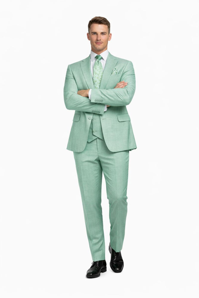 Tiglio Rosso Suit  - Classic Fit Athletic Cut 100% Wool Super 150s Italian Fabric Peak Lapel in Color Mint Green