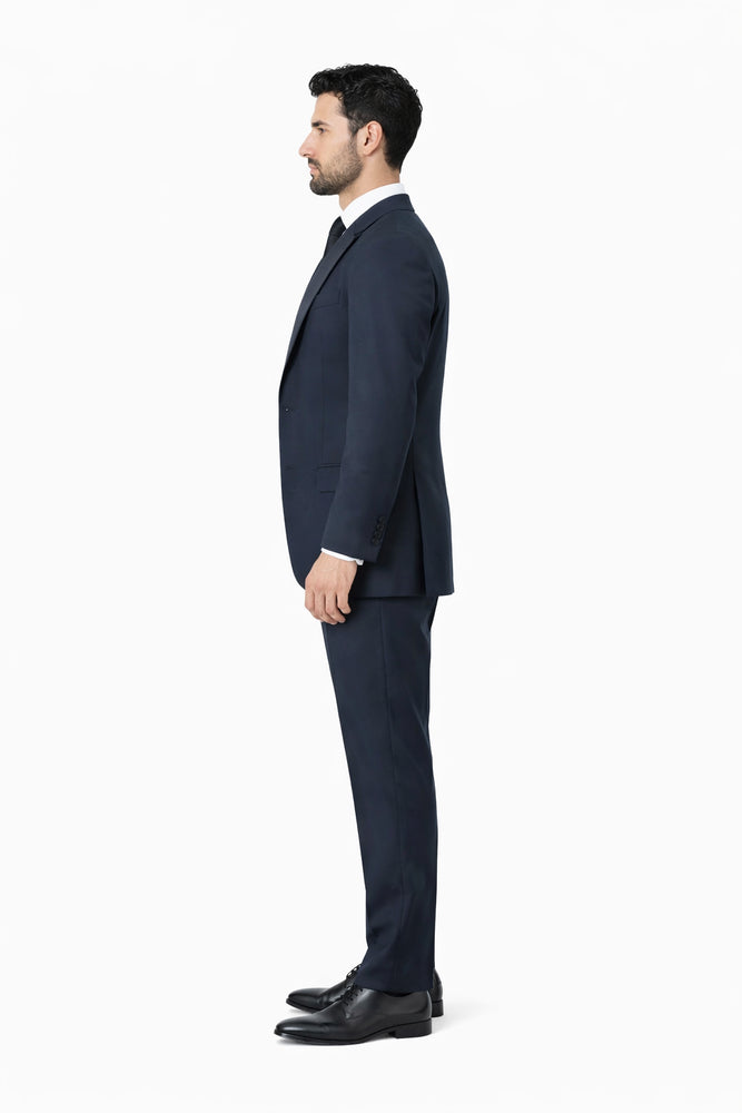 Tiglio Rosso Suit  - Classic Fit Athletic Cut 100% Wool Super 150s Italian Fabric Peak Lapel in Color Navy