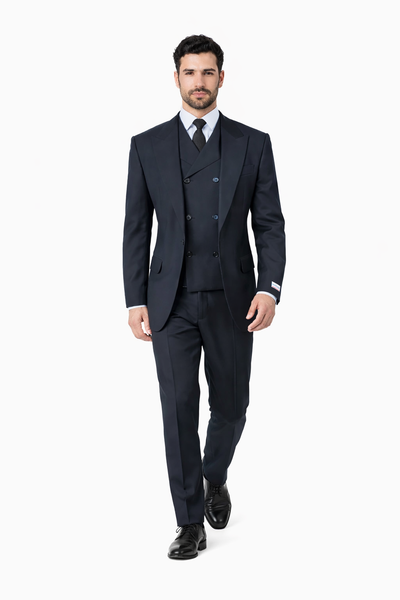 Tiglio Rosso Suit  - Classic Fit Athletic Cut 100% Wool Super 150s Italian Fabric Peak Lapel in Color Navy