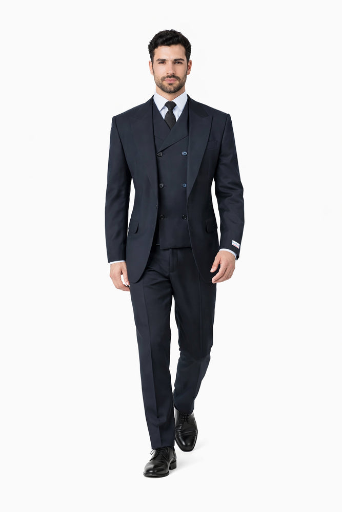 Tiglio Rosso Suit  - Classic Fit Athletic Cut 100% Wool Super 150s Italian Fabric Peak Lapel in Color Navy
