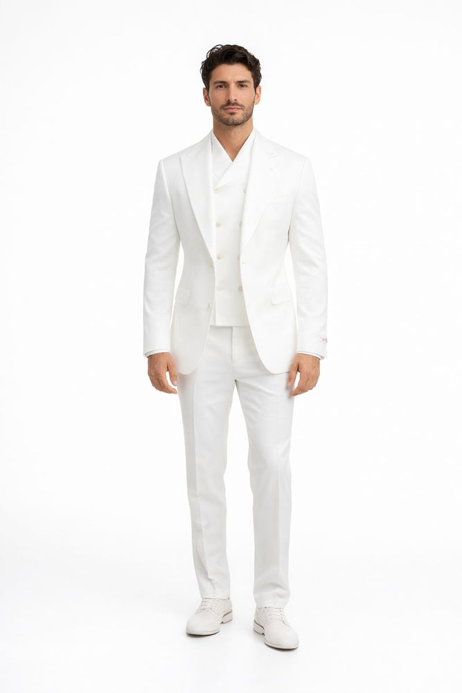 Tiglio Rosso Suit  - Classic Fit Athletic Cut 100% Wool Super 150s Italian Fabric Peak Lapel in Color Off White