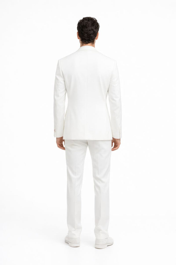 Tiglio Rosso Suit  - Classic Fit Athletic Cut 100% Wool Super 150s Italian Fabric Peak Lapel in Color Off White