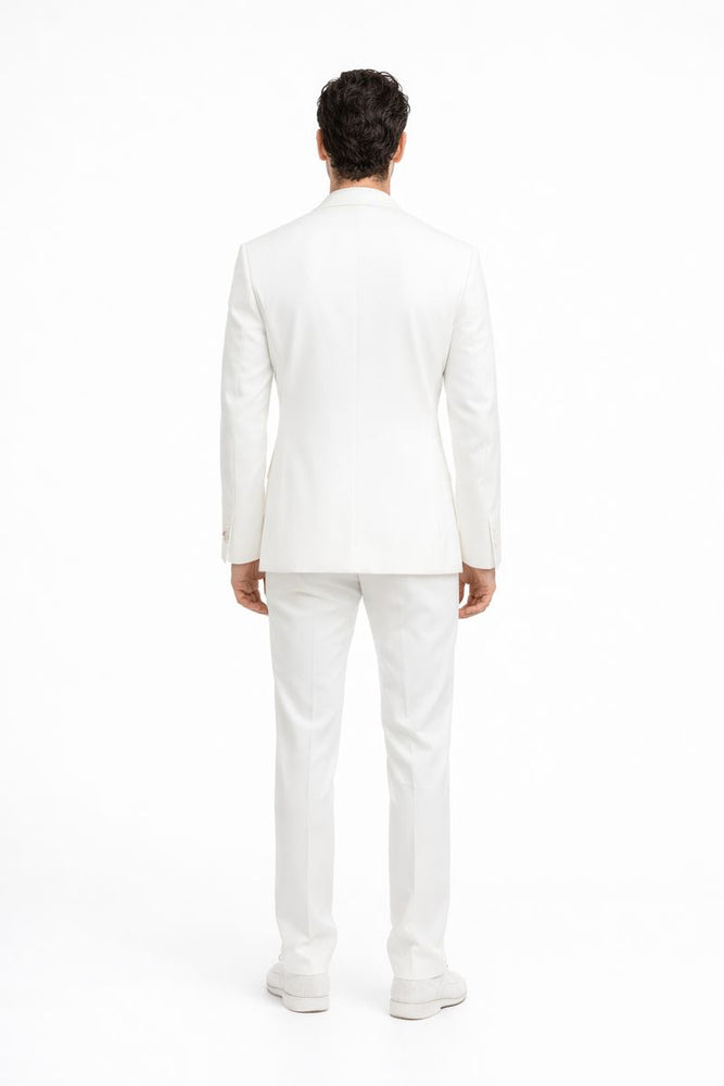 Tiglio Rosso Suit  - Classic Fit Athletic Cut 100% Wool Super 150s Italian Fabric Peak Lapel in Color Off White
