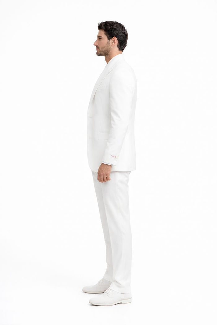 Tiglio Rosso Suit  - Classic Fit Athletic Cut 100% Wool Super 150s Italian Fabric Peak Lapel in Color Off White