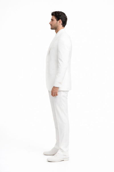 Tiglio Rosso Suit  - Classic Fit Athletic Cut 100% Wool Super 150s Italian Fabric Peak Lapel in Color Off White