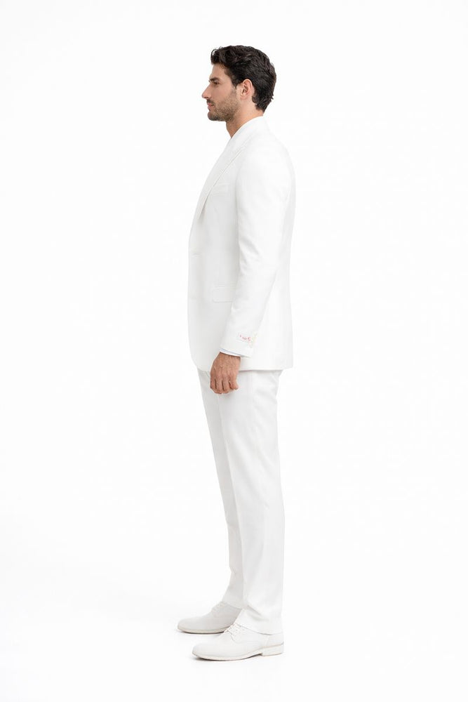 Tiglio Rosso Suit  - Classic Fit Athletic Cut 100% Wool Super 150s Italian Fabric Peak Lapel in Color Off White
