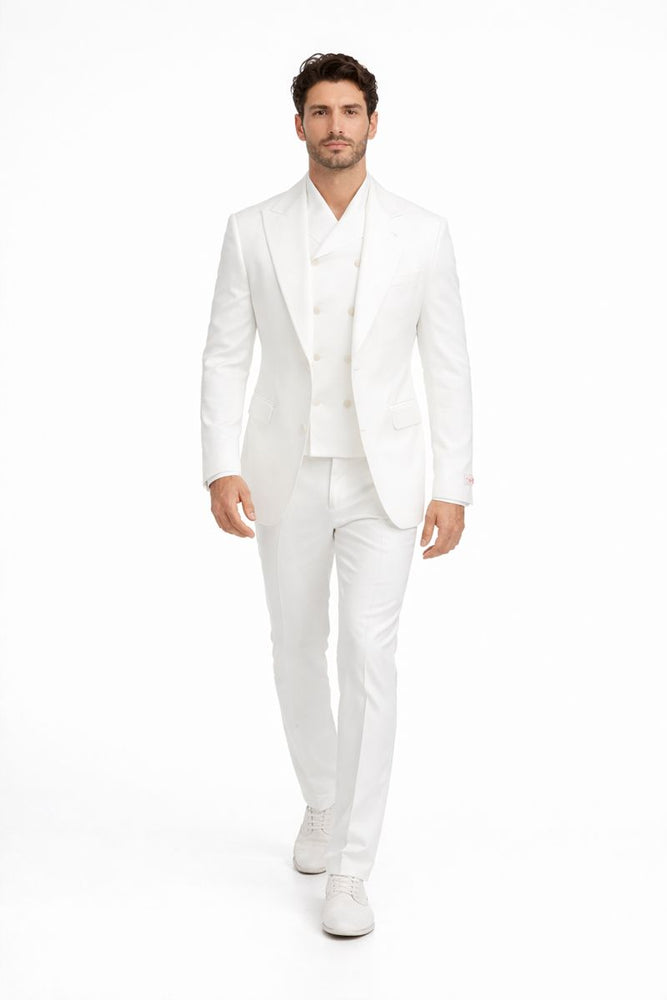 Tiglio Rosso Suit  - Classic Fit Athletic Cut 100% Wool Super 150s Italian Fabric Peak Lapel in Color Off White