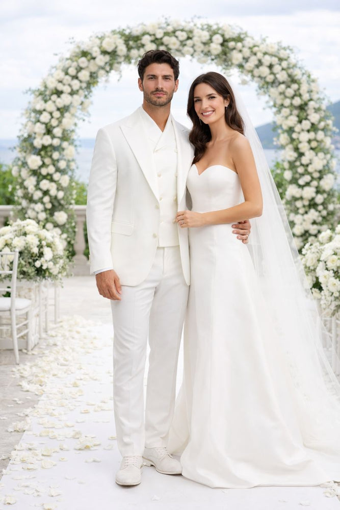Tiglio Rosso Suit  - Classic Fit Athletic Cut 100% Wool Super 150s Italian Fabric Peak Lapel in Color Off White