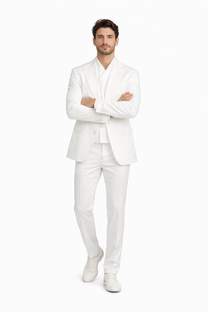 Tiglio Rosso Suit  - Classic Fit Athletic Cut 100% Wool Super 150s Italian Fabric Peak Lapel in Color Off White