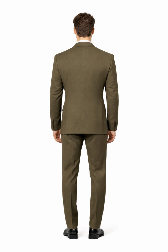 Tiglio Rosso Suit  - Classic Fit Athletic Cut 100% Wool Super 150s Italian Fabric Peak Lapel in Color Olive