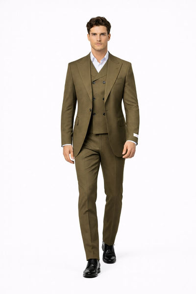 Tiglio Rosso Suit  - Classic Fit Athletic Cut 100% Wool Super 150s Italian Fabric Peak Lapel in Color Olive