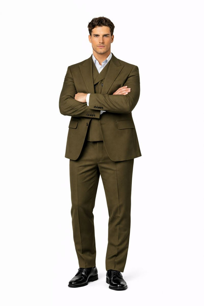 Tiglio Rosso Suit  - Classic Fit Athletic Cut 100% Wool Super 150s Italian Fabric Peak Lapel in Color Olive