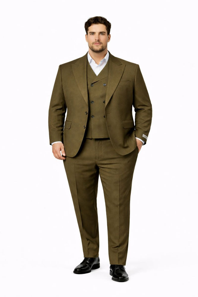 Tiglio Rosso Suit  - Classic Fit Athletic Cut 100% Wool Super 150s Italian Fabric Peak Lapel in Color Olive