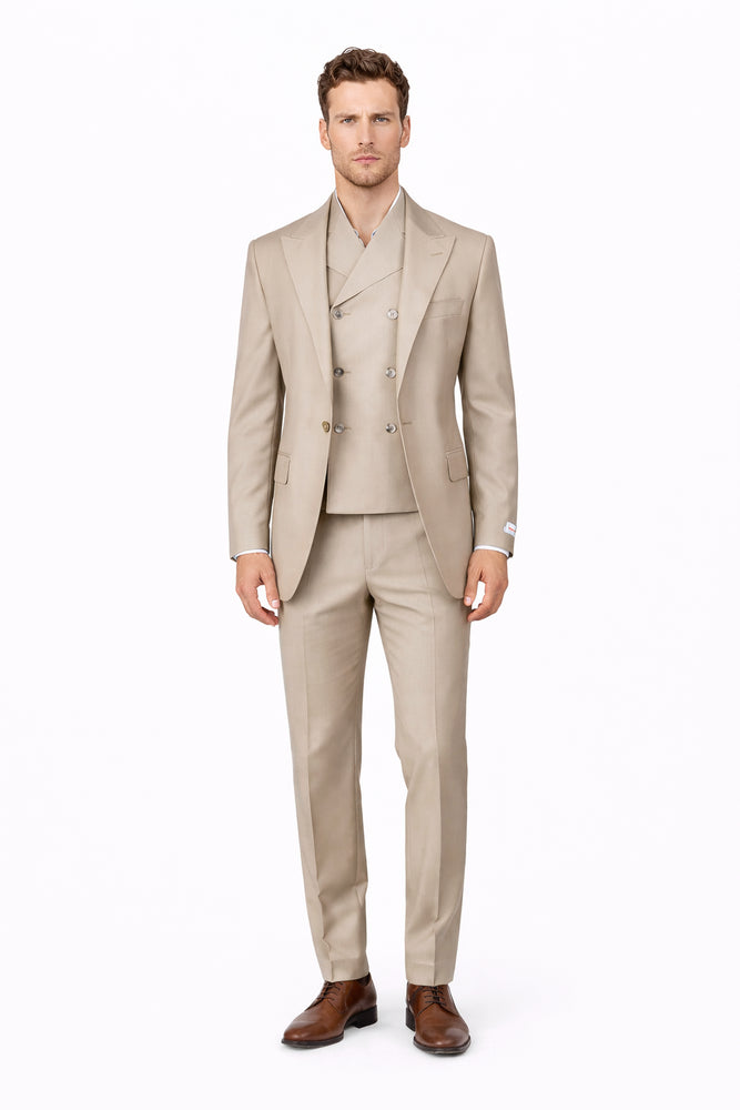 Tiglio Rosso Suit  - Classic Fit Athletic Cut 100% Wool Super 150s Italian Fabric Peak Lapel in Color Tan