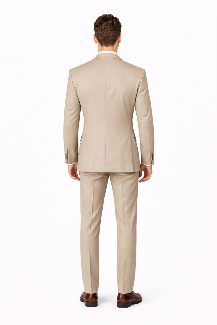 Tiglio Rosso Suit  - Classic Fit Athletic Cut 100% Wool Super 150s Italian Fabric Peak Lapel in Color Tan