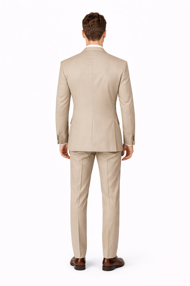 Tiglio Rosso Suit  - Classic Fit Athletic Cut 100% Wool Super 150s Italian Fabric Peak Lapel in Color Tan