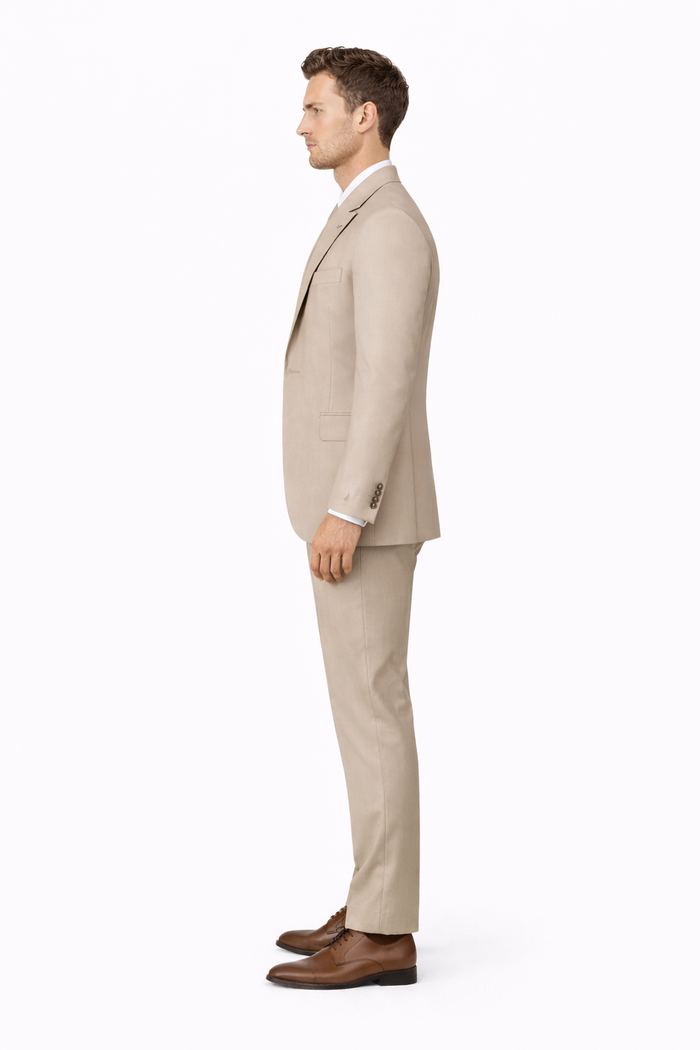 Tiglio Rosso Suit  - Classic Fit Athletic Cut 100% Wool Super 150s Italian Fabric Peak Lapel in Color Tan