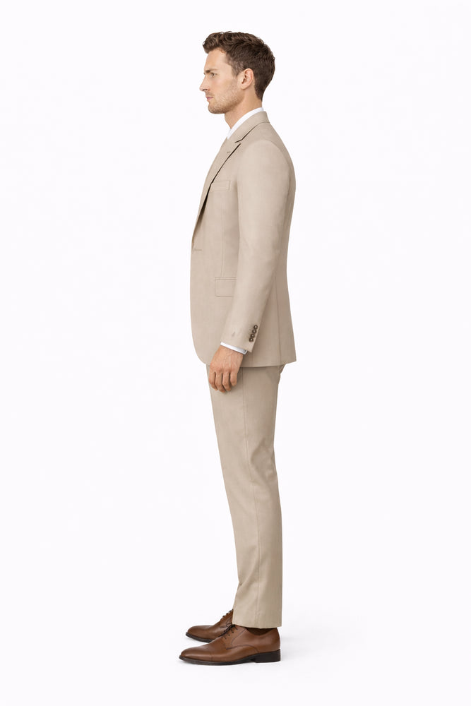 Tiglio Rosso Suit  - Classic Fit Athletic Cut 100% Wool Super 150s Italian Fabric Peak Lapel in Color Tan