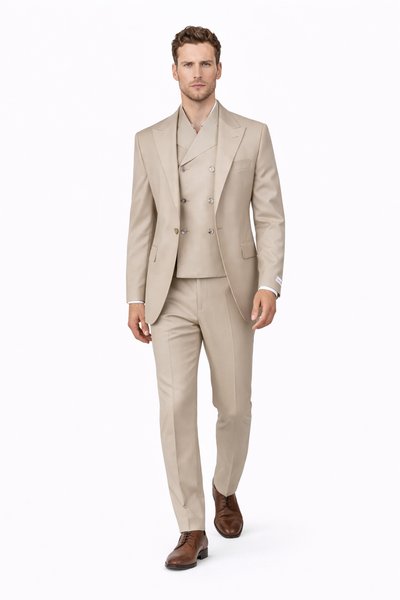 Tiglio Rosso Suit  - Classic Fit Athletic Cut 100% Wool Super 150s Italian Fabric Peak Lapel in Color Tan