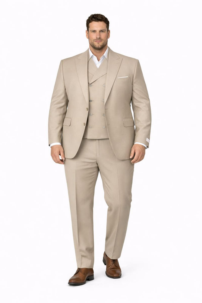 Tiglio Rosso Suit  - Classic Fit Athletic Cut 100% Wool Super 150s Italian Fabric Peak Lapel in Color Tan
