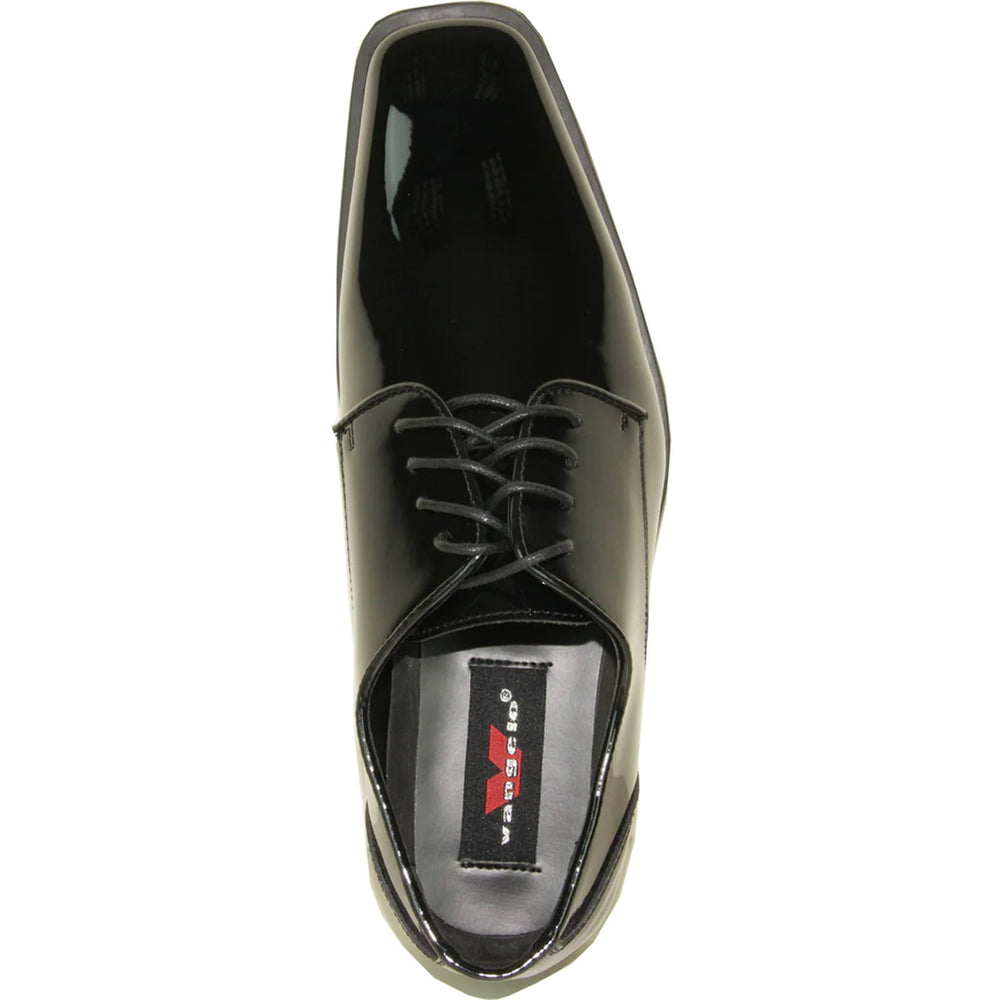 Bravo Mens Modern Pointy Square Toe Oxford Patent Tuxedo Shoe in Black