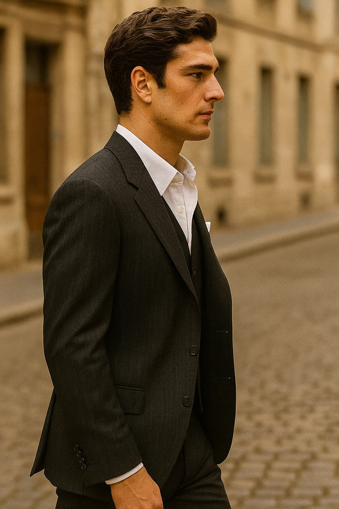 men’s black three-piece suit