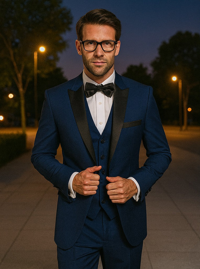 Men’s Classic Modern Fit 2-Button Vested Wool Suit in Sapphire Blue