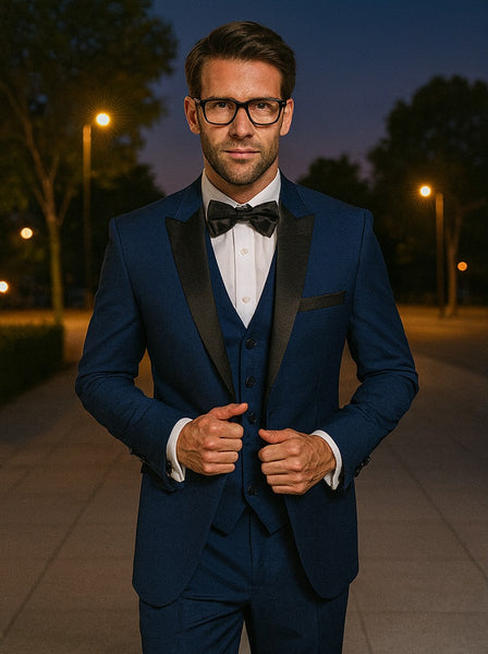 Men’s Classic Modern Fit 2-Button Vested Wool Suit in Sapphire Blue