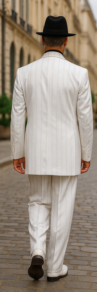 Unique Excluisve White & White Stripe tone on tone Shadow Fashion Long Tuxedo