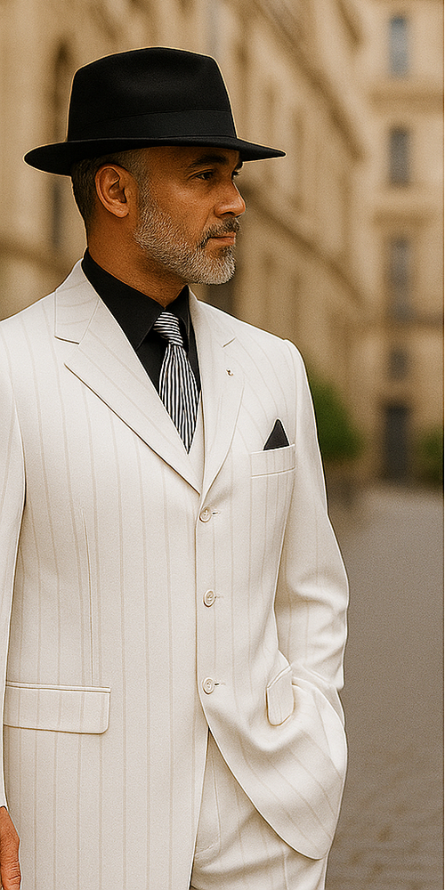 Unique Excluisve White & White Stripe tone on tone Shadow Fashion Long Tuxedo