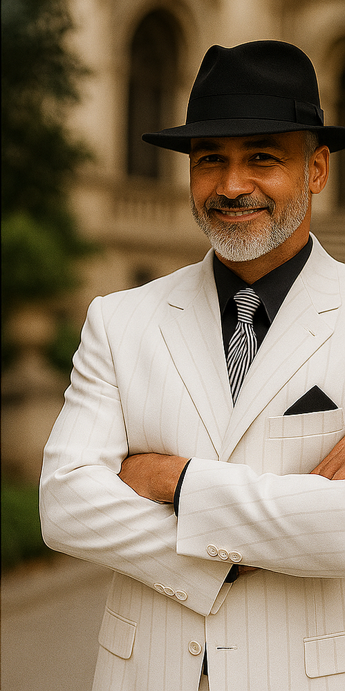 Unique Excluisve White & White Stripe tone on tone Shadow Fashion Long Tuxedo