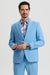 Men's Vested One Button Peak Lapel Stacy Adams Designer Suit in Sky Blue