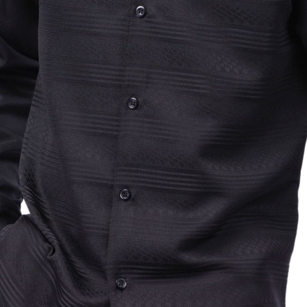 Black Tone-on-Tone Long Sleeve 2-Piece Walking Suit by Montique