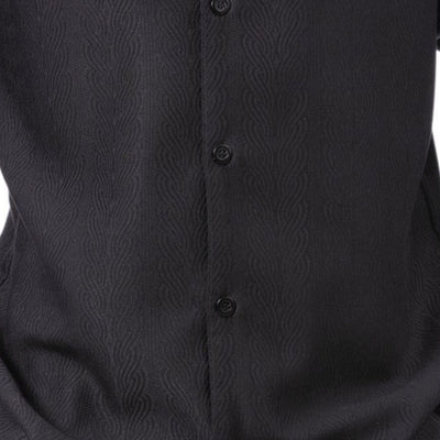 Black Tone-on-Tone Wave Texture Long Sleeve 2-Piece Walking Suit